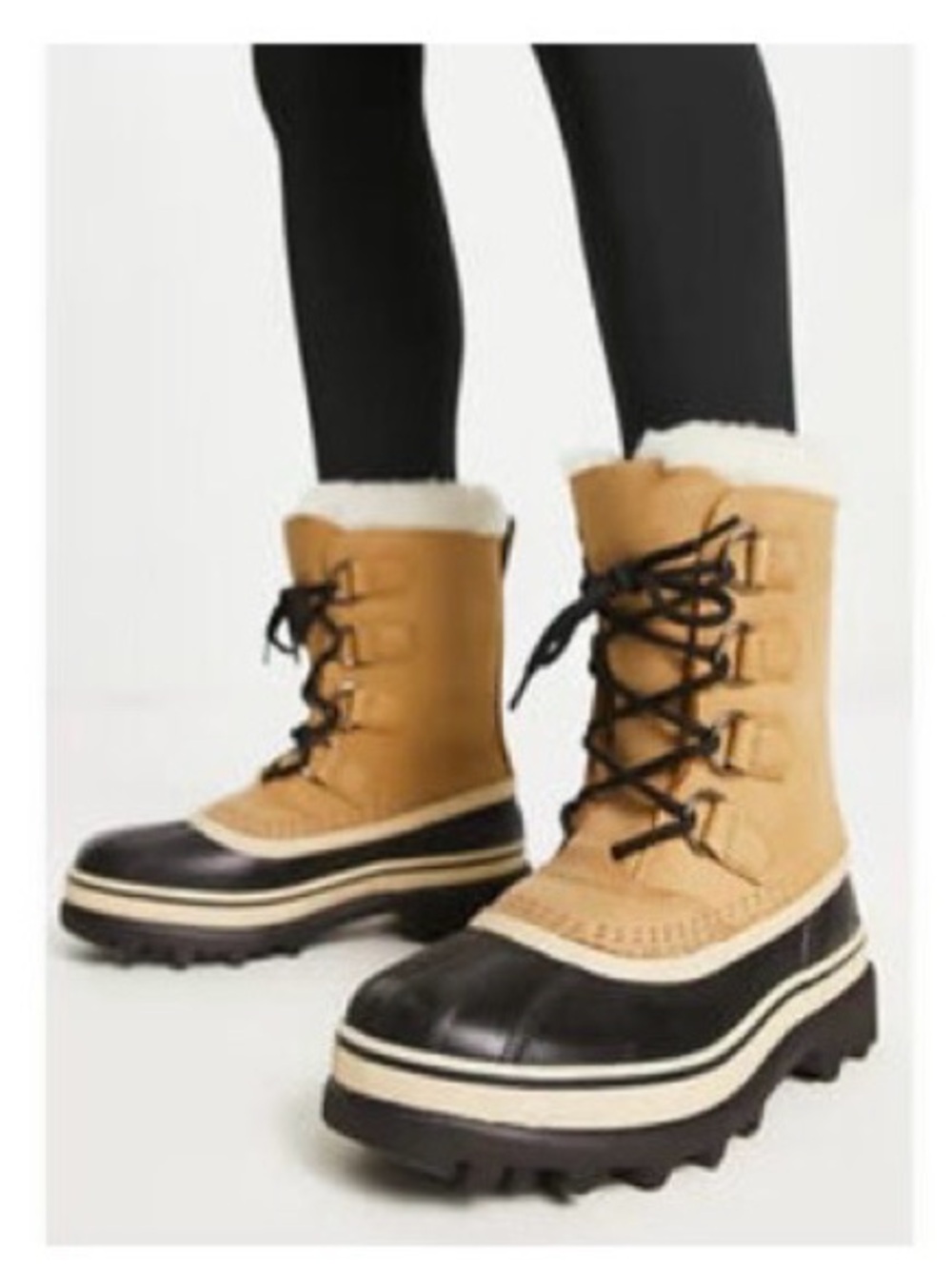 Sorel Tan and Black Caribou Lace-Up Winter Boots, women’s 9.5